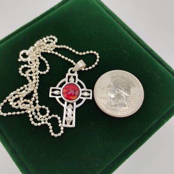 Heathergem Celtic Cross in Sterling Silver on 20-inch Ball Chain - Picture 2 of 6